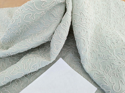 1.2y x 50"w Scalamandre Coraille Willow Light Green Embroidery Linen Abstract MSRP USD314/y  Piece B 25-Ev49