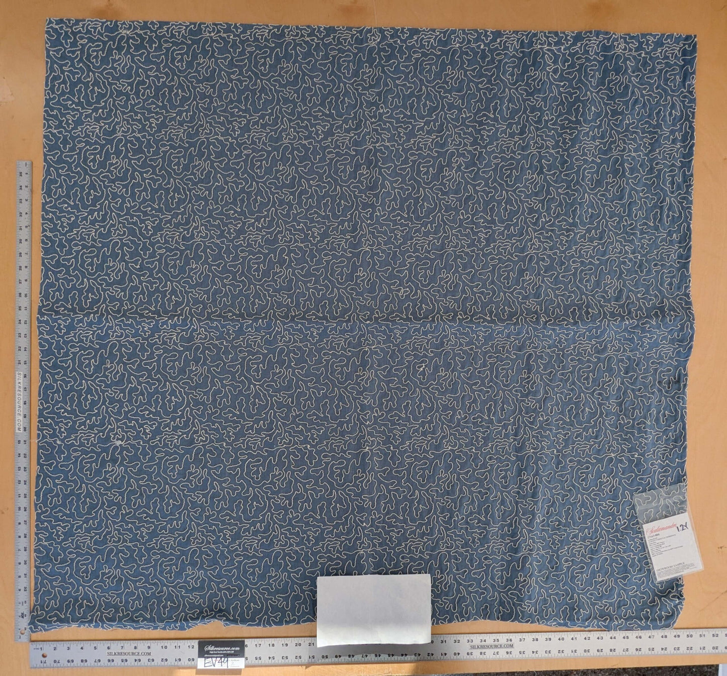 1.2y x 50"w Scalamandre Coraille Copenhagen Blue Embroidery Linen Abstract MSRP USD314/y  Piece A 26-Ev49
