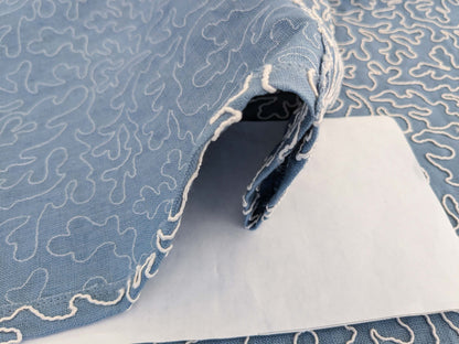 1.2y x 50"w Scalamandre Coraille Copenhagen Blue Embroidery Linen Abstract MSRP USD314/y  Piece A 26-Ev49