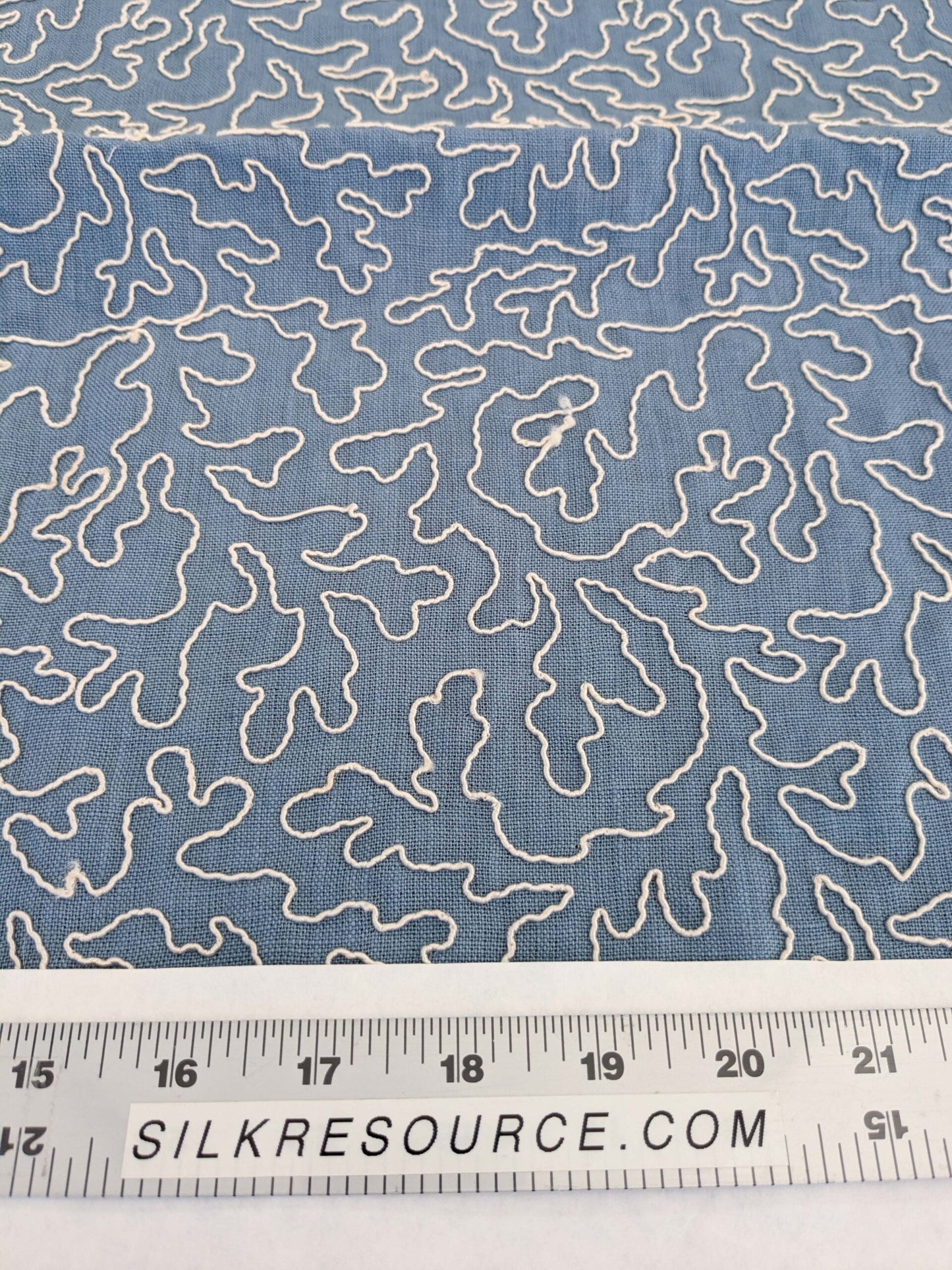 1.2y x 50"w Scalamandre Coraille Copenhagen Blue Embroidery Linen Abstract MSRP USD314/y  Piece A 26-Ev49