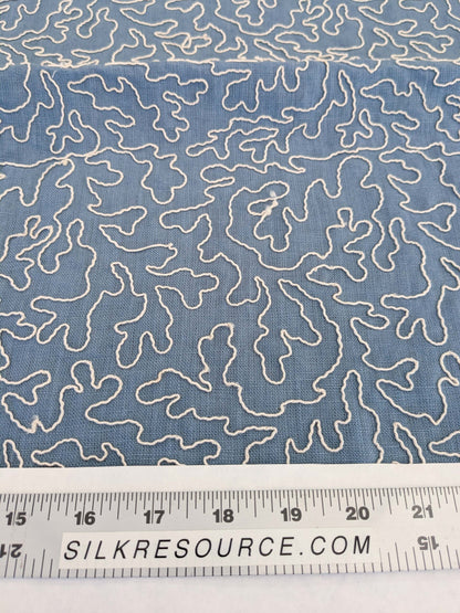 1.2y x 50"w Scalamandre Coraille Copenhagen Blue Embroidery Linen Abstract MSRP USD314/y  Piece A 26-Ev49