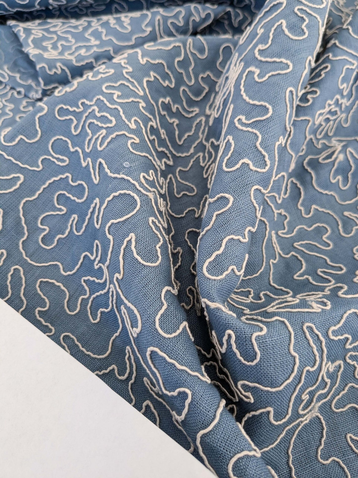 1.2y x 50"w Scalamandre Coraille Copenhagen Blue Embroidery Linen Abstract MSRP USD314/y  Piece A 26-Ev49