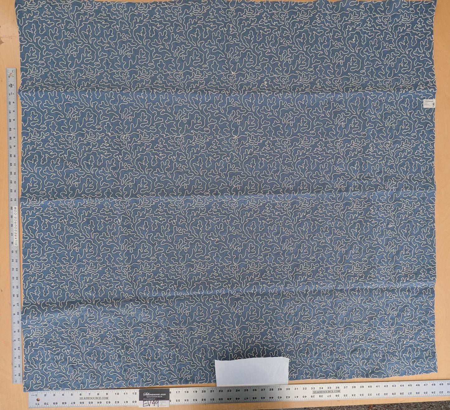 1.2y x 50"w Scalamandre Coraille Copenhagen Blue Embroidery Linen Abstract MSRP USD314/y  Piece B 27-Ev49