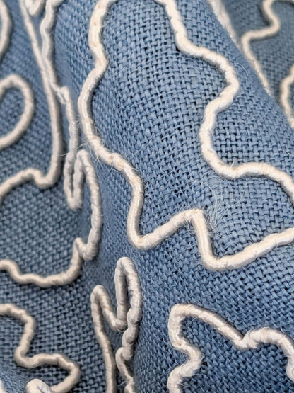 1.2y x 50"w Scalamandre Coraille Copenhagen Blue Embroidery Linen Abstract MSRP USD314/y  Piece B 27-Ev49