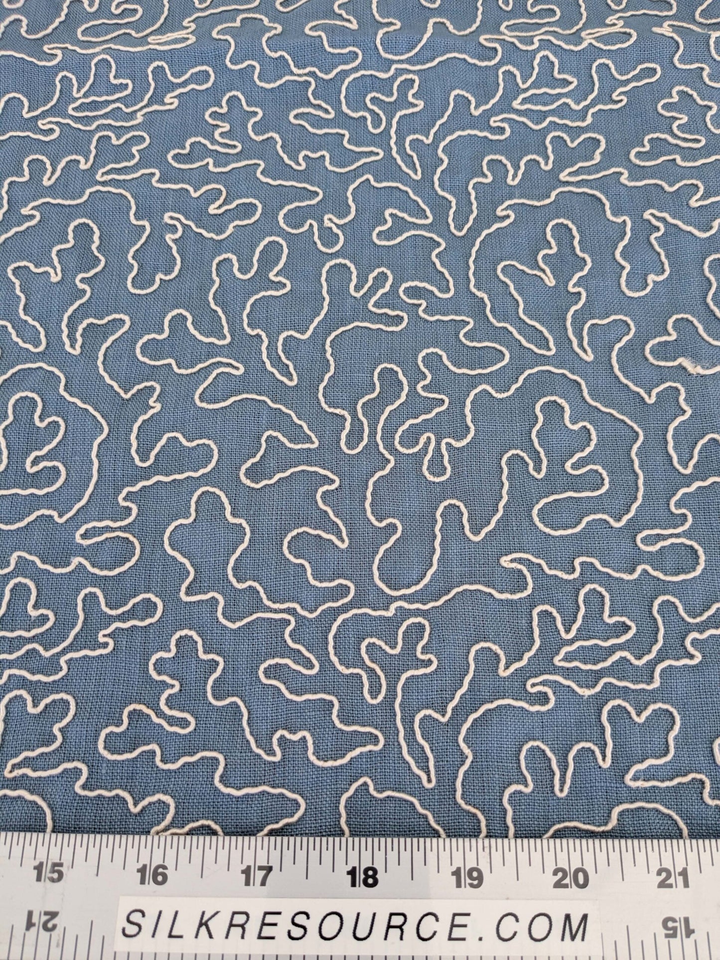 1.2y x 50"w Scalamandre Coraille Copenhagen Blue Embroidery Linen Abstract MSRP USD314/y  Piece B 27-Ev49