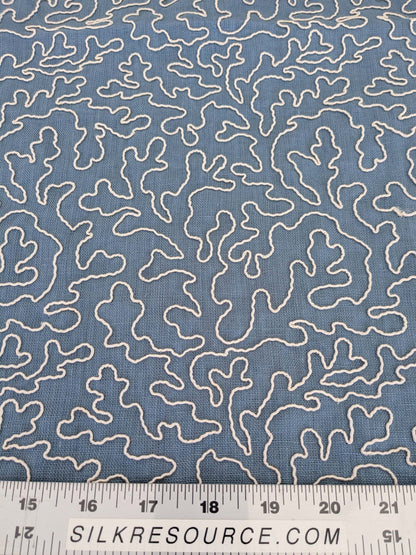 1.2y x 50"w Scalamandre Coraille Copenhagen Blue Embroidery Linen Abstract MSRP USD314/y  Piece B 27-Ev49