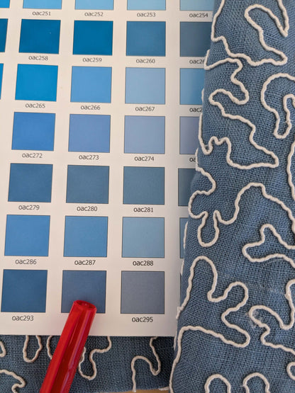 1.2y x 50"w Scalamandre Coraille Copenhagen Blue Embroidery Linen Abstract MSRP USD314/y  Piece B 27-Ev49