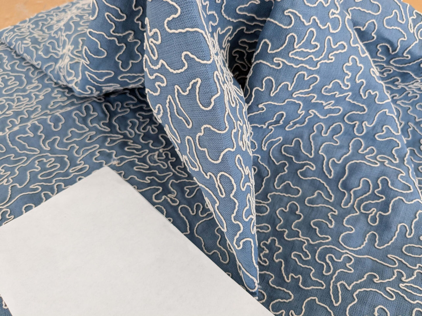 1.2y x 50"w Scalamandre Coraille Copenhagen Blue Embroidery Linen Abstract MSRP USD314/y  Piece B 27-Ev49
