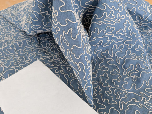1.2y x 50"w Scalamandre Coraille Copenhagen Blue Embroidery Linen Abstract MSRP USD314/y  Piece B 27-Ev49