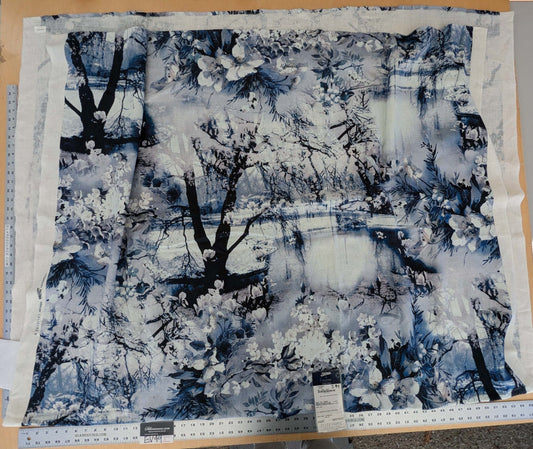 2.4y x 53"w Scalamandre Lelievre Jean Paul Gaultier Paris Vagabond Encre Linen Botanical Foliage Scenic Print Blue White MSRP USD 500+/Y 28-Ev49