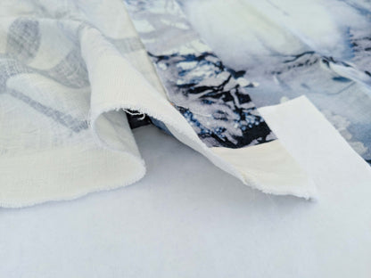 2.4y x 53"w Scalamandre Lelievre Jean Paul Gaultier Paris Vagabond Encre Linen Botanical Foliage Scenic Print Blue White MSRP USD 500+/Y 28-Ev49