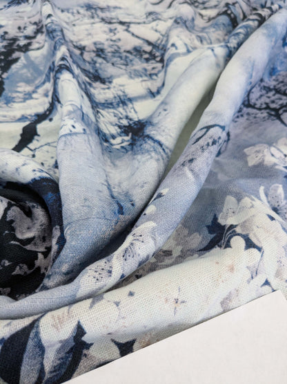 2.4y x 53"w Scalamandre Lelievre Jean Paul Gaultier Paris Vagabond Encre Linen Botanical Foliage Scenic Print Blue White MSRP USD 500+/Y 28-Ev49