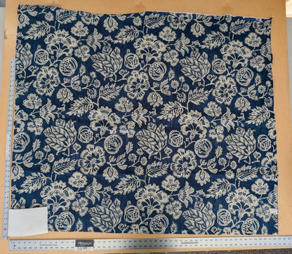 1.2y x 53"w Scalamandre Calais Linen Print Indigo Blue White Mediterrinan Pomegranite Block Print Heavy Linen MSRP USD300+/y 29-Ev49