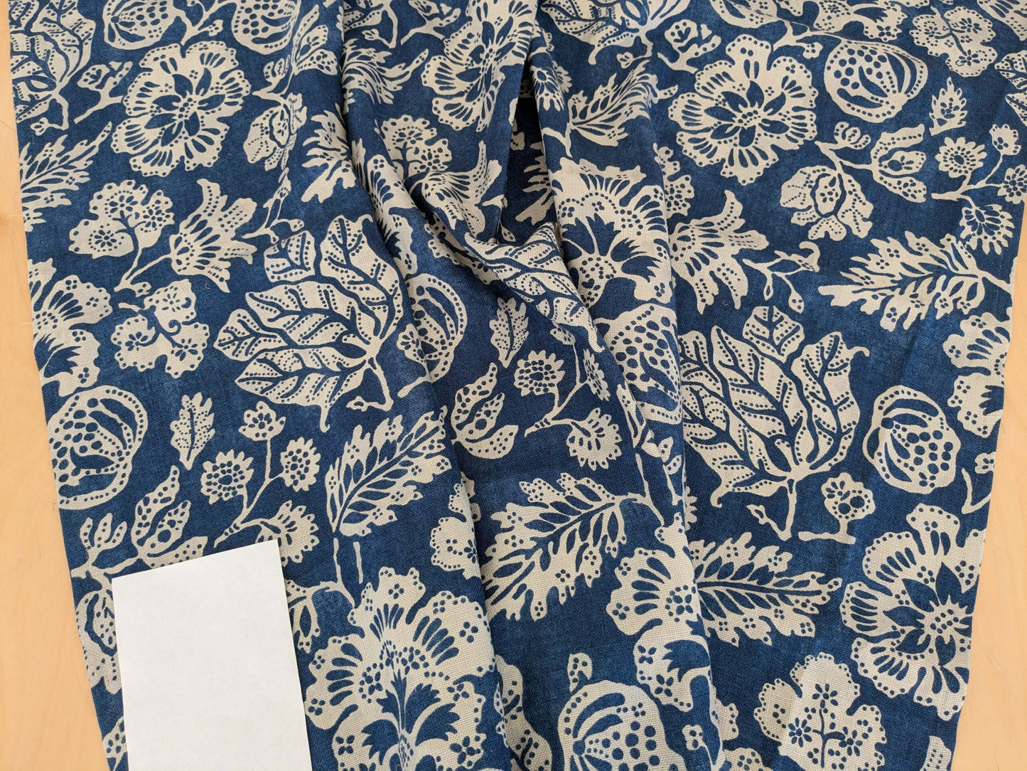 1.2y x 53"w Scalamandre Calais Linen Print Indigo Blue White Mediterrinan Pomegranite Block Print Heavy Linen MSRP USD300+/y 29-Ev49