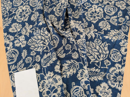 1.2y x 53"w Scalamandre Calais Linen Print Indigo Blue White Mediterrinan Pomegranite Block Print Heavy Linen MSRP USD300+/y 29-Ev49