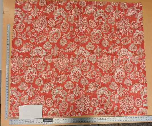 1.2y x 53"w Scalamandre Calais Linen Print in Coral Pink Red Mediterrinan Pomegranite Block Print Heavy Linen MSRP USD300+/y 30-Ev49