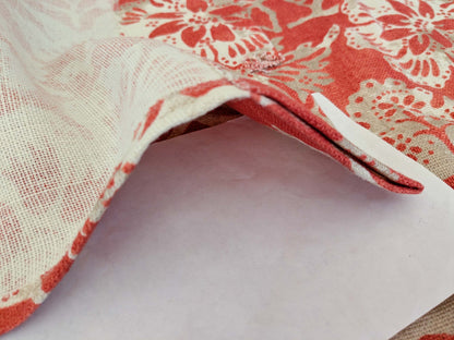 1.2y x 53"w Scalamandre Calais Linen Print in Coral Pink Red Mediterrinan Pomegranite Block Print Heavy Linen MSRP USD300+/y 30-Ev49