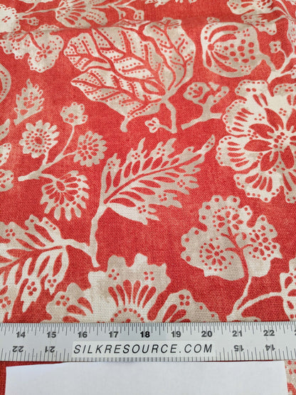 1.2y x 53"w Scalamandre Calais Linen Print in Coral Pink Red Mediterrinan Pomegranite Block Print Heavy Linen MSRP USD300+/y 30-Ev49