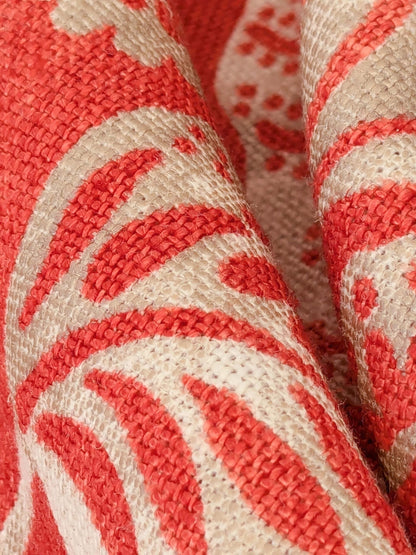 1.2y x 53"w Scalamandre Calais Linen Print in Coral Pink Red Mediterrinan Pomegranite Block Print Heavy Linen MSRP USD300+/y 30-Ev49