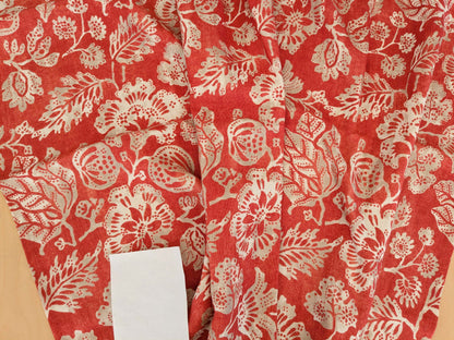 1.2y x 53"w Scalamandre Calais Linen Print in Coral Pink Red Mediterrinan Pomegranite Block Print Heavy Linen MSRP USD300+/y 30-Ev49