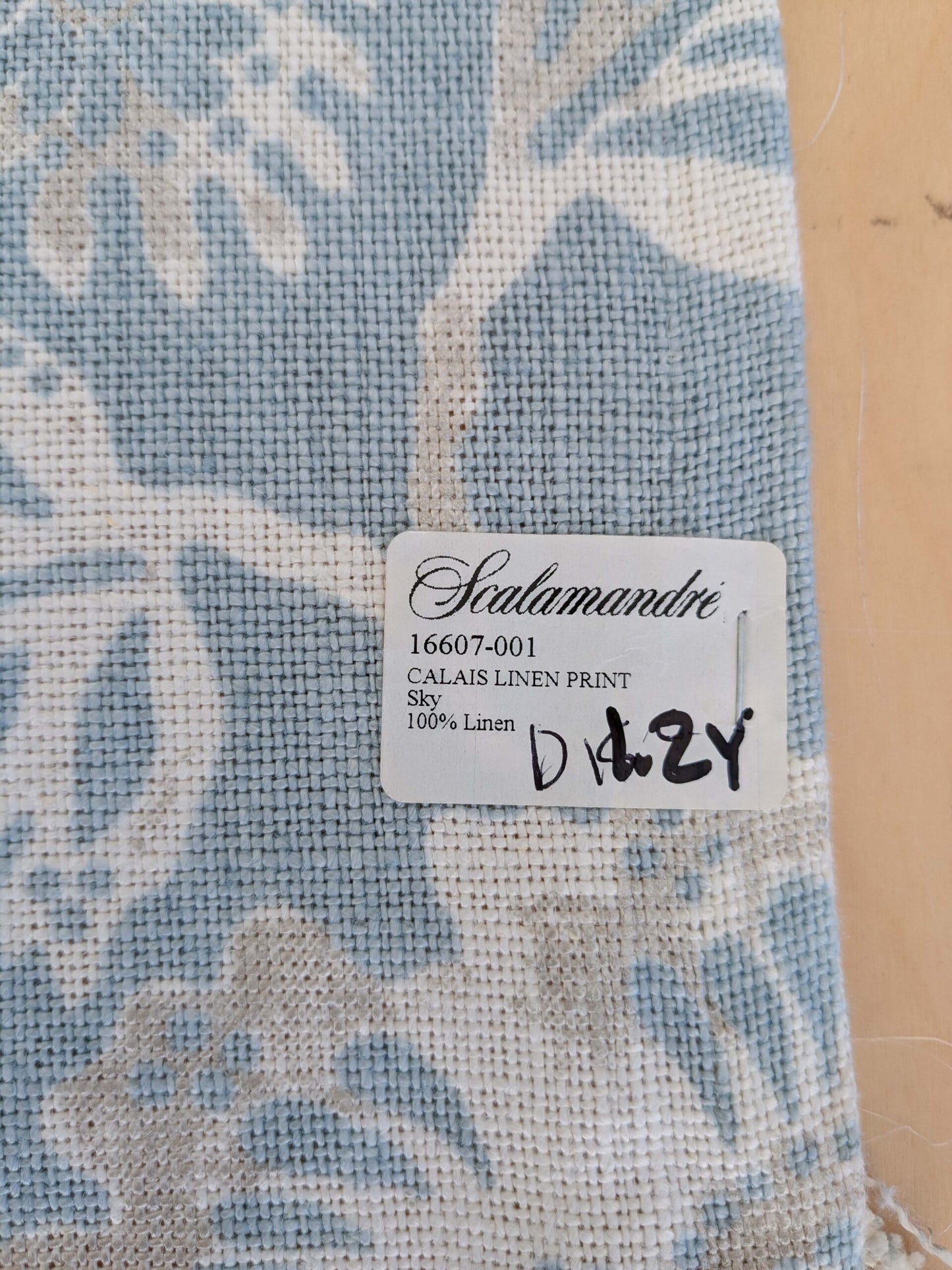 1.2 x 53"W Scalamandre Calais Linen Print in Sky Blue Mediterrinan Pomegranite Block Print Heavy Linen MSRP USD300+/y 31-Ev49