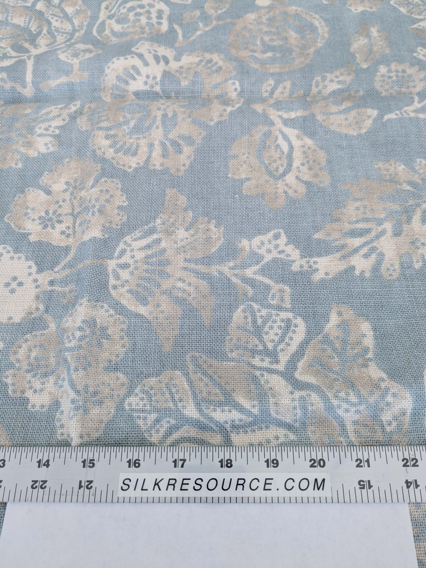 1.2 x 53"W Scalamandre Calais Linen Print in Sky Blue Mediterrinan Pomegranite Block Print Heavy Linen MSRP USD300+/y 31-Ev49