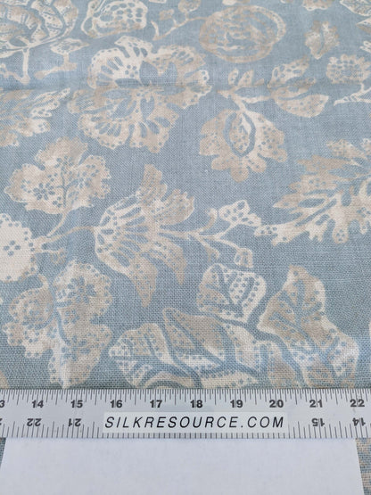 1.2 x 53"W Scalamandre Calais Linen Print in Sky Blue Mediterrinan Pomegranite Block Print Heavy Linen MSRP USD300+/y 31-Ev49