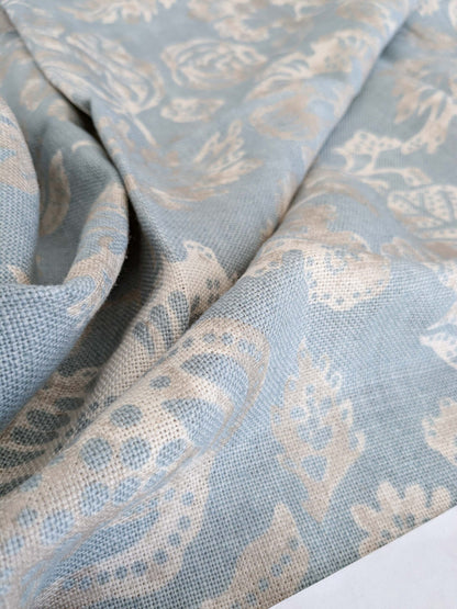 1.2 x 53"W Scalamandre Calais Linen Print in Sky Blue Mediterrinan Pomegranite Block Print Heavy Linen MSRP USD300+/y 31-Ev49