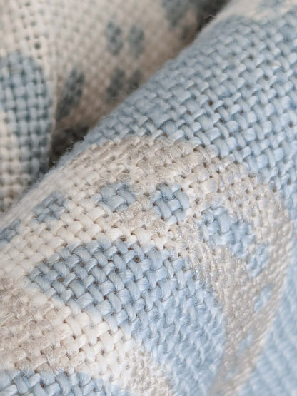 1.2 x 53"W Scalamandre Calais Linen Print in Sky Blue Mediterrinan Pomegranite Block Print Heavy Linen MSRP USD300+/y 31-Ev49