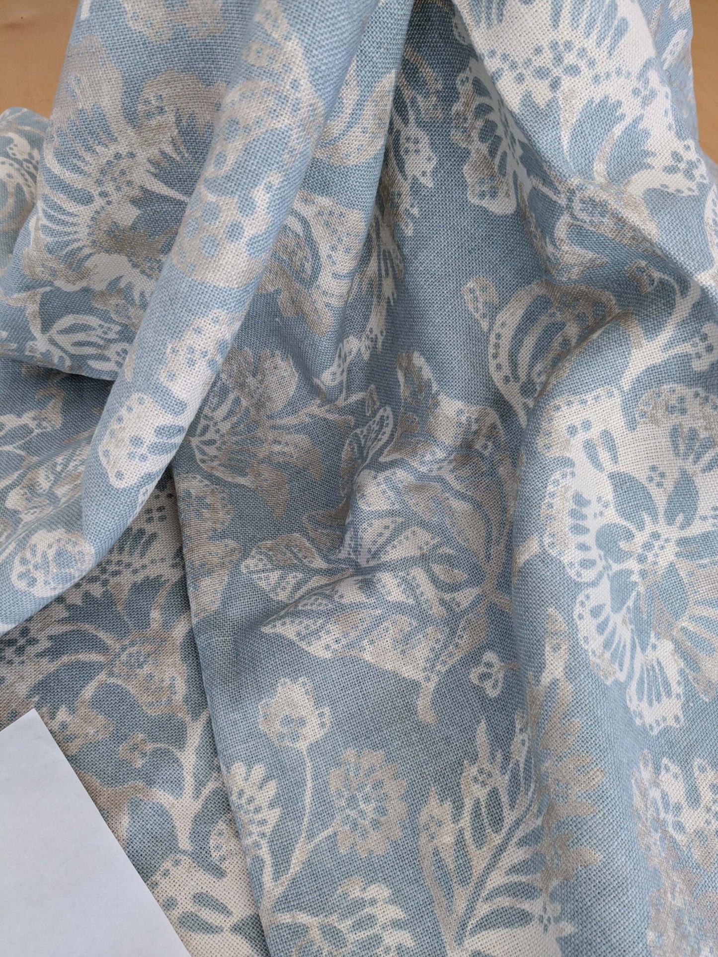 1.2 x 53"W Scalamandre Calais Linen Print in Sky Blue Mediterrinan Pomegranite Block Print Heavy Linen MSRP USD300+/y 31-Ev49