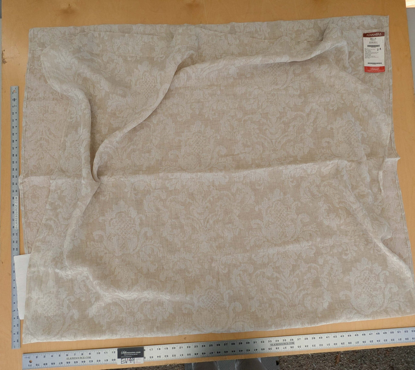 2.4y x 54"w Scalamandre Alhambra Bella Chantilly Beige Sheer Damask MSRP USD 298/y 32-Ev49