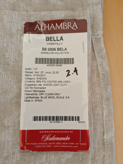 2.4y x 54"w Scalamandre Alhambra Bella Chantilly Beige Sheer Damask MSRP USD 298/y 32-Ev49