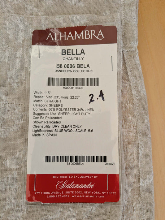 2.4y x 54"w Scalamandre Alhambra Bella Chantilly Beige Sheer Damask MSRP USD 298/y 32-Ev49