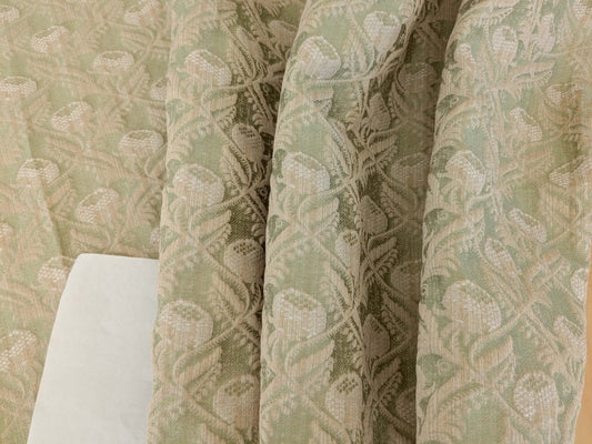 1.2y x 55"w Scalamandre Boutonniere Leaf Green Renaissance Small Scale Berry Pomegranate Jacquard Cotton Linen MSRP USD 402/y 33-Ev49