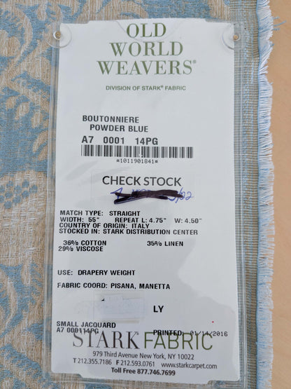 1.2y x 55"w Scalamandre Boutonniere Powder Blue Renaissance Small Scale Berry Pomegranate Jacquard Cotton Linen MSRP USD 402/y 34-Ev49