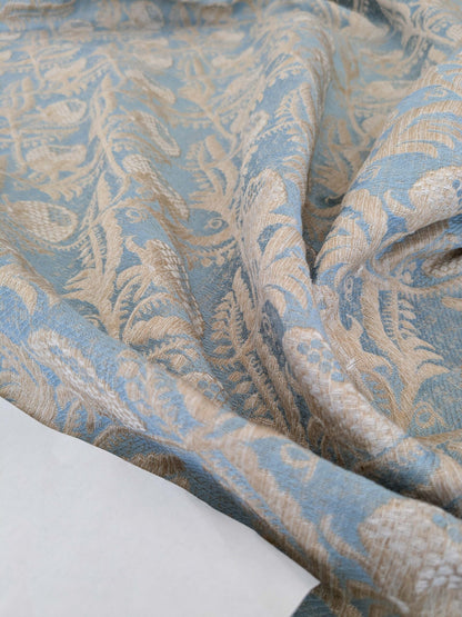 1.2y x 55"w Scalamandre Boutonniere Powder Blue Renaissance Small Scale Berry Pomegranate Jacquard Cotton Linen MSRP USD 402/y 34-Ev49