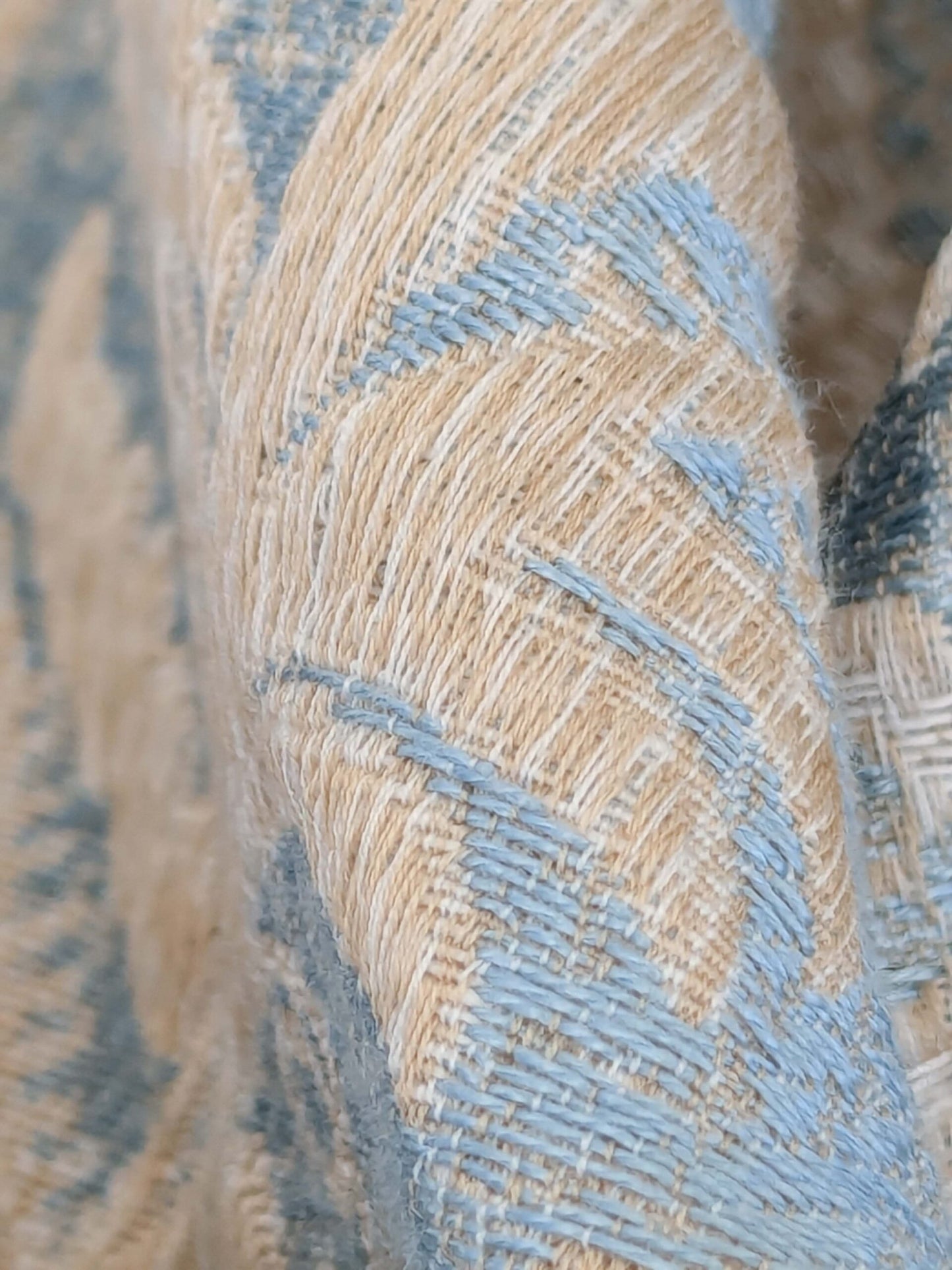 1.2y x 55"w Scalamandre Boutonniere Powder Blue Renaissance Small Scale Berry Pomegranate Jacquard Cotton Linen MSRP USD 402/y 34-Ev49