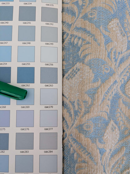 1.2y x 55"w Scalamandre Boutonniere Powder Blue Renaissance Small Scale Berry Pomegranate Jacquard Cotton Linen MSRP USD 402/y 34-Ev49