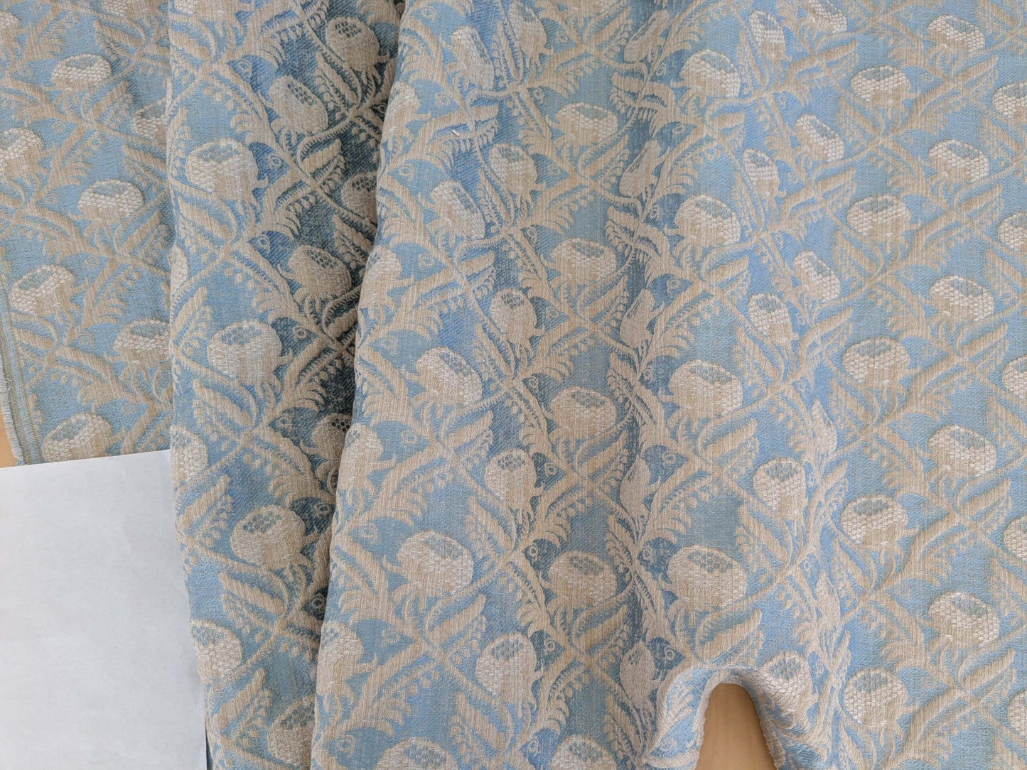 1.2y x 55"w Scalamandre Boutonniere Powder Blue Renaissance Small Scale Berry Pomegranate Jacquard Cotton Linen MSRP USD 402/y 34-Ev49