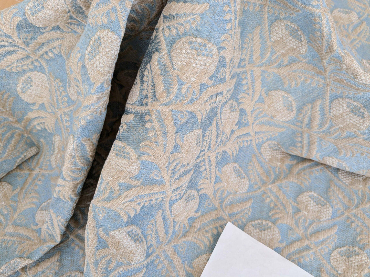 1.2y x 55"w Scalamandre Boutonniere Powder Blue Renaissance Small Scale Berry Pomegranate Jacquard Cotton Linen MSRP USD 402/y 34-Ev49