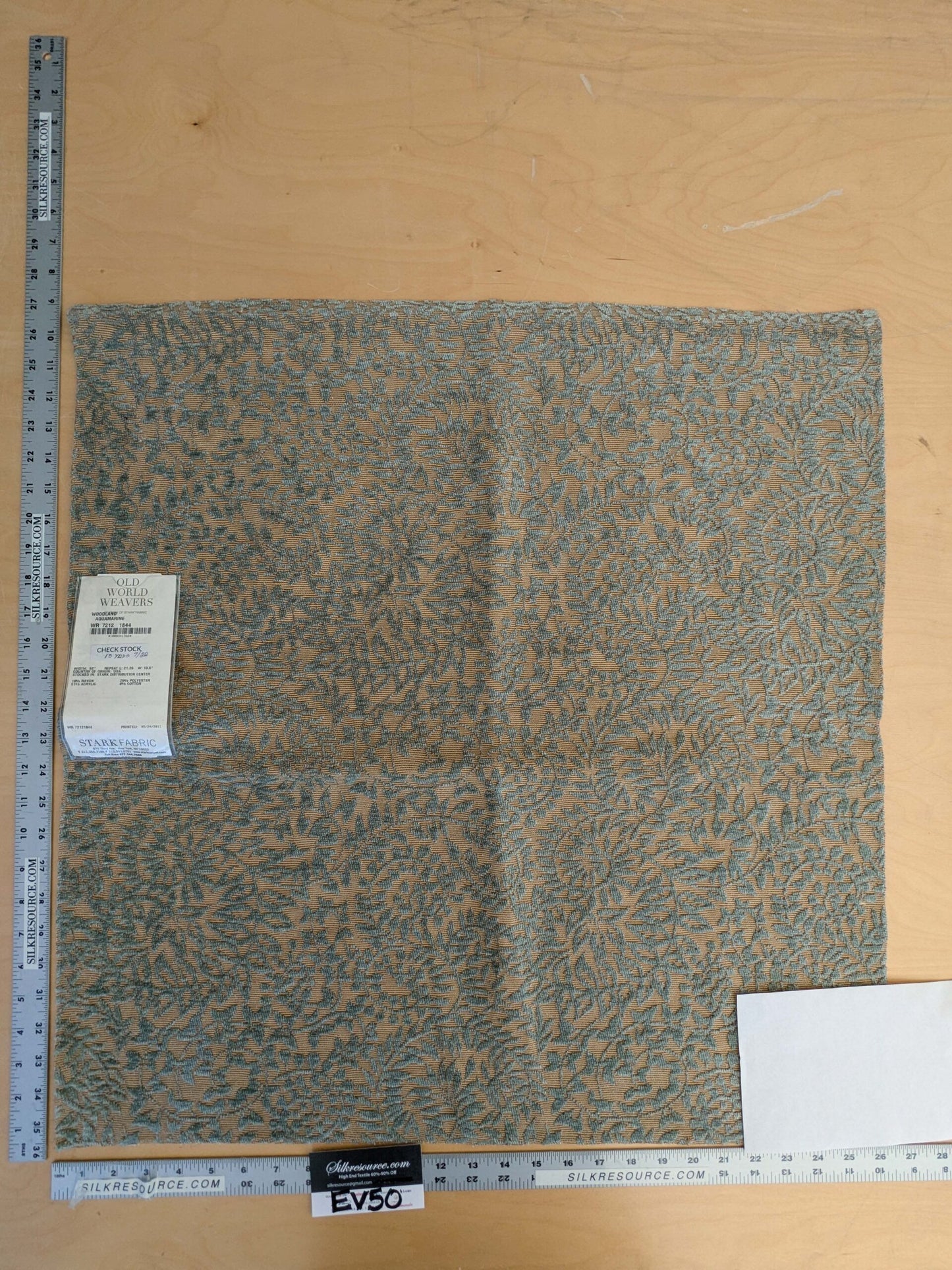 1 EV50 27" x 26" Scalamandre Square Old World Weavers Woodland Aquamarine Forest Green Brown Leaf Vine Jacquard MSRP USD 144/Y