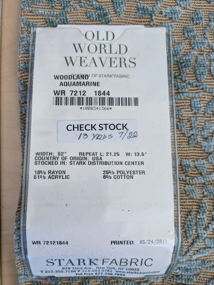 1 EV50 27" x 26" Scalamandre Square Old World Weavers Woodland Aquamarine Forest Green Brown Leaf Vine Jacquard MSRP USD 144/Y