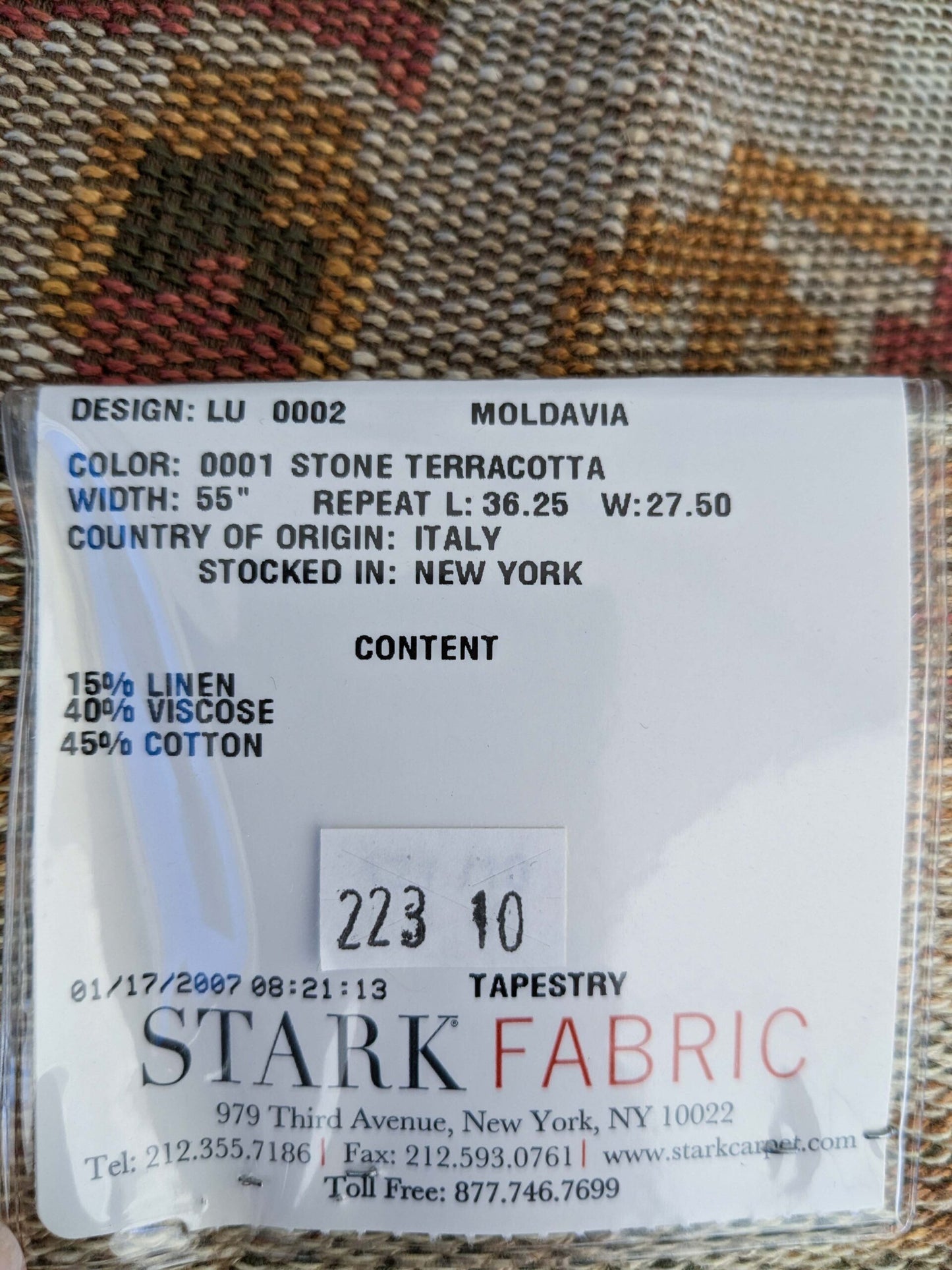 3 EV50 25" x 27" Scalamandre Moldavia Stone Terracotta Gray Red Green Linen Cotton Tapestry MSRP USD 684/yard