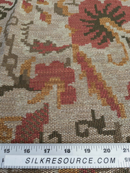 3 EV50 25" x 27" Scalamandre Moldavia Stone Terracotta Gray Red Green Linen Cotton Tapestry MSRP USD 684/yard