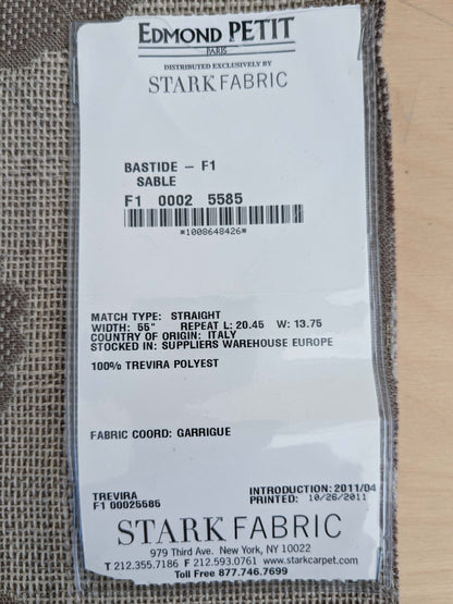 5 EV50 25" x 26" Scalamandre Square  Edmond Petit Bastide Basalte Tan Brown Floral Polyester