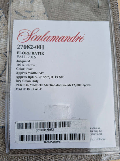6 EV50 25" x 26" Scalamandre Square Flore Batik Poly Flax Brown Cream Floral White Magnolia Cotton Damask MSRP 472/y