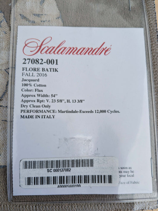 6 EV50 25" x 26" Scalamandre Square Flore Batik Poly Flax Brown Cream Floral White Magnolia Cotton Damask MSRP 472/y