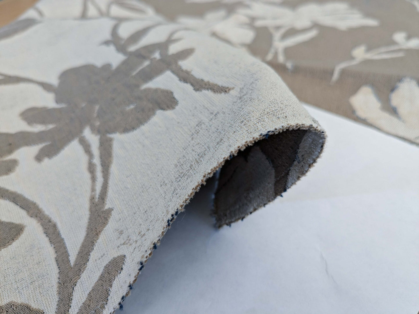 6 EV50 25" x 26" Scalamandre Square Flore Batik Poly Flax Brown Cream Floral White Magnolia Cotton Damask MSRP 472/y