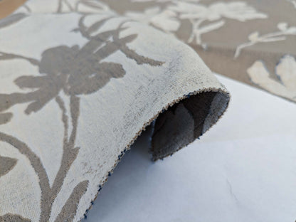 6 EV50 25" x 26" Scalamandre Square Flore Batik Poly Flax Brown Cream Floral White Magnolia Cotton Damask MSRP 472/y