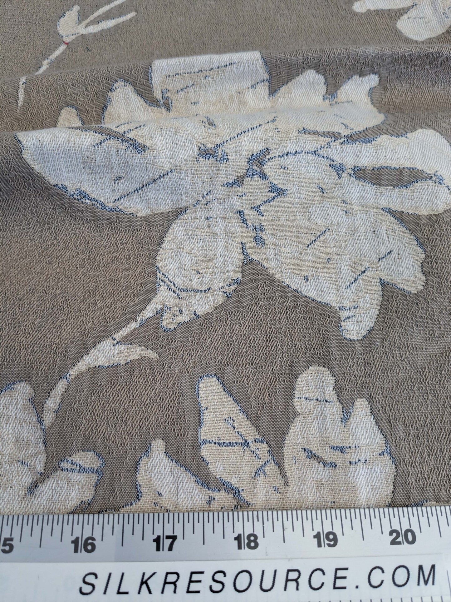 6 EV50 25" x 26" Scalamandre Square Flore Batik Poly Flax Brown Cream Floral White Magnolia Cotton Damask MSRP 472/y